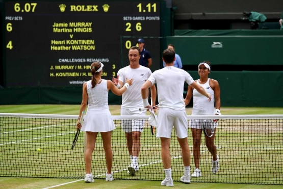 (https://www.bbc.com/sport/live/tennis/40074256: Heather Watson and Henri Kontinen, vs Jamie Murray and Martina Hingis)
