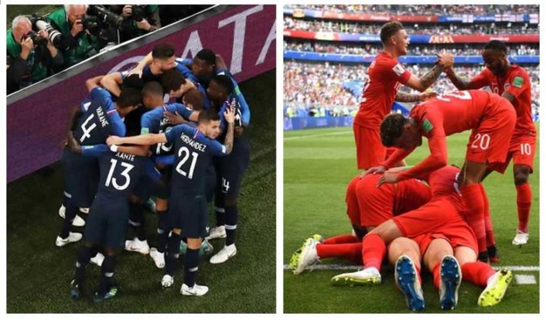Tim nasional Perancis dan Inggris di Piala Dunia 2018. Foto: Reuters.
