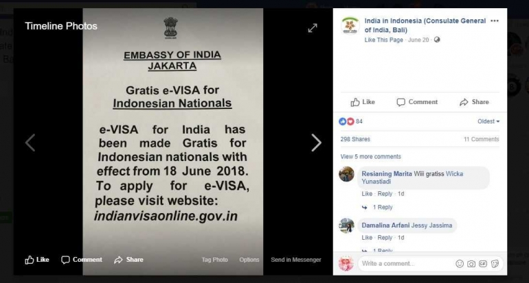 Pengumuman resmi dari Kedutaan India Jakarta mengenai E-visa bebas biaya untuk pemegang paspor RI