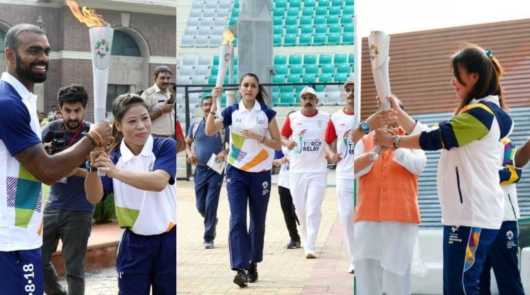 prosesi penyalaan obor Asian Games di India yang kemudian diserahkan pada Susi Susanti (thestatesman.com)