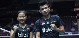 Ganda campuran muda Indonesia, Rinov Rivaldy/Pitha Mentari berhasil lolos ke perempat final Singapore Open 2018/Foto: Twitter Ina Badminton 