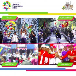 Antusiasme warga di beberapa daerah di Indonesia dalam menyambut Asian Games 2018. | Sumber : antarafoto.com, kompas.com, brilio.net, dan republika.co.id (diolah dan disajikan kembali dalam bentuk infografis)