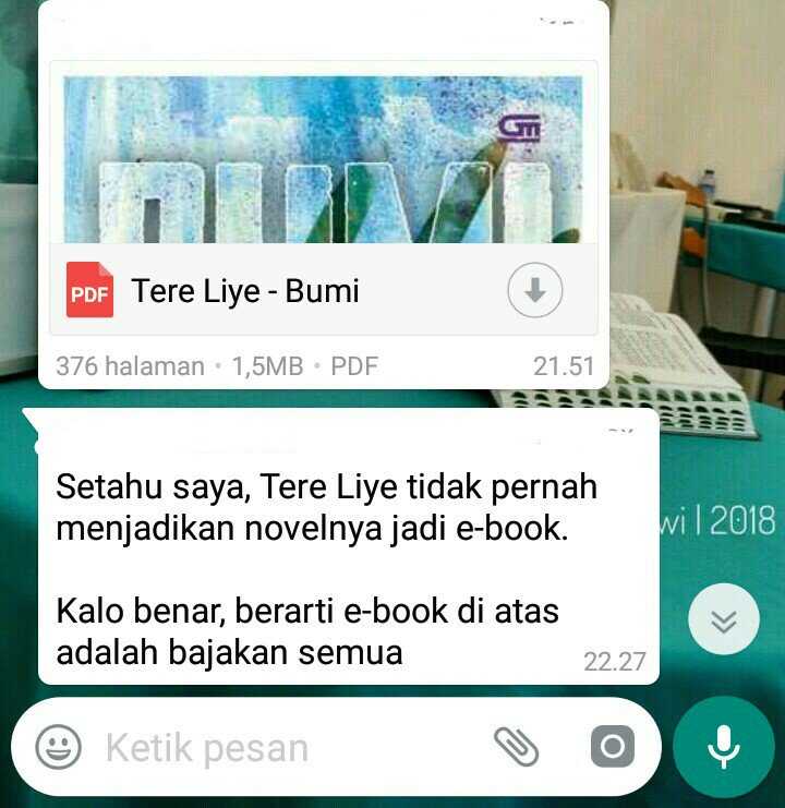 Nah beginilah kira-kira ebook bajakan mudah tersebar di grup Whatsapp saya | sumber: dokuman pribadi