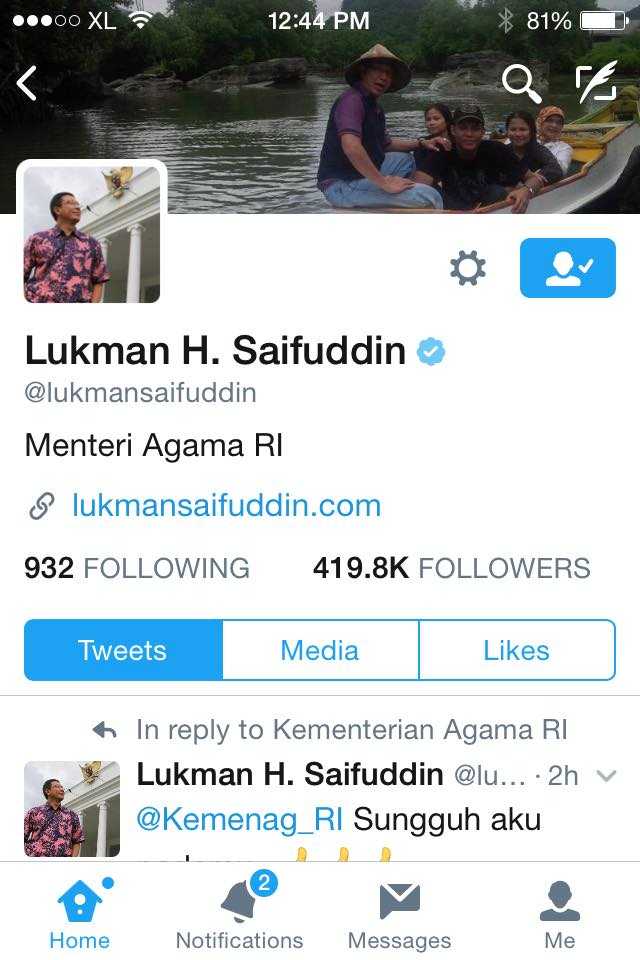 Twitter Menteri Agama yang dikelolanya sendiri (dok pribadi)