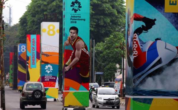 Hiasan bertema Asian Games 2018 menyemarakkan jalanana di Jakarta. Foto: okezone.com.