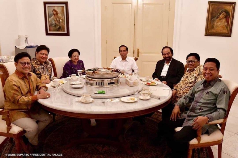 Pertemuan multilateral antara Jokowi dengan enam ketua umum partai pendukungnya di Pilpres 2019 mendatang.