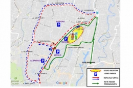 Peta rekayasa lalu lintas yang diterapkan selama Lebaran Betawi di kawasan Setu Babakan, Jakarta Selatan, 28-29 Juli 2018.