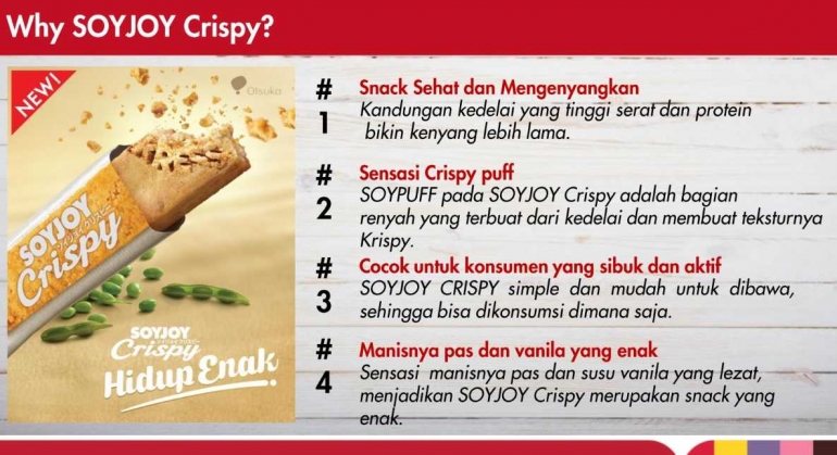 Empat alasan mengapa kita harus menjatuhkan pilihan snacking pada SOYJOY Crispy. Gambar diunduh dari Google Drive Product Knowledge SOYJOY Crispy.