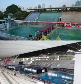 Stadion Akuatik GBK Sebelum dan Sesudah Renovasi (Tjahjo Sasongko - Kompas.com/Indosport.com)