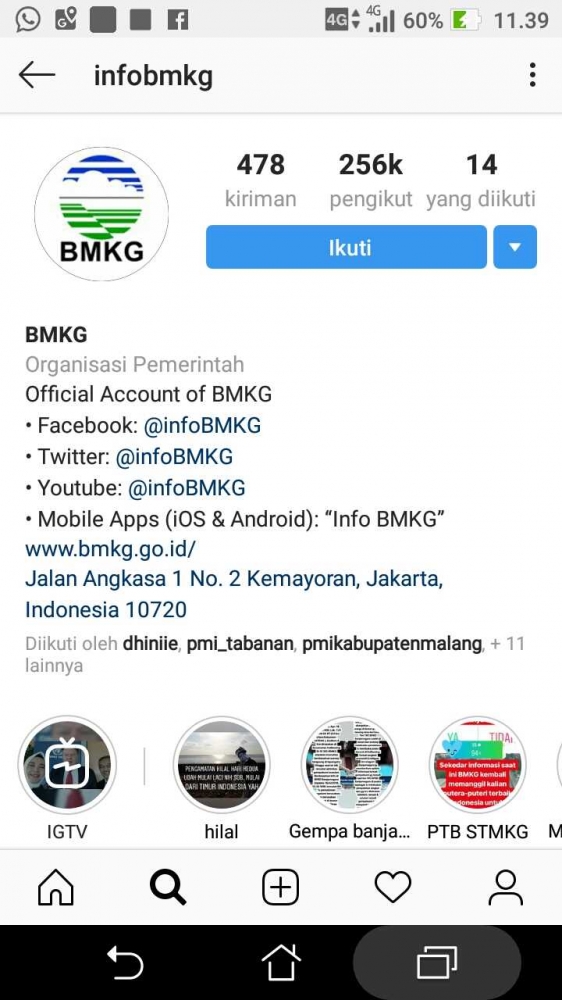Screenshot akun instagram Bmkg dok. Pri