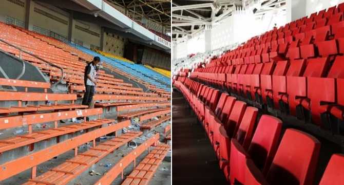 Stadiun GBK sebelum dan sesudah renovasi (Foto: harnas.co & instagram.com/vegitu_hughes)
