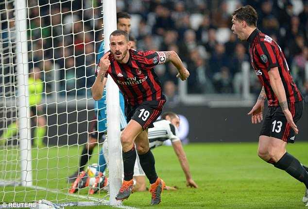 Gesture provokatif Bonucci setelah membobol gawang Juventus I Gambar : Dailymail