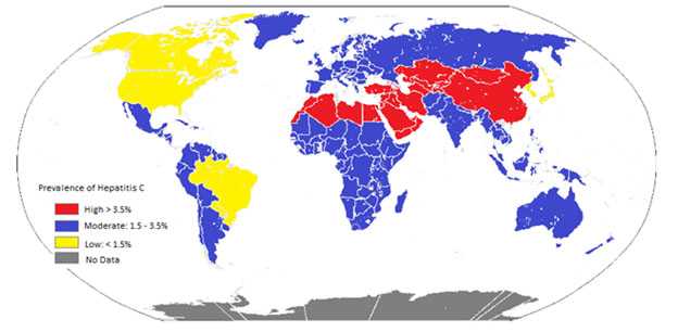 Distribusi penyakit Hepatitis C dunia tahun 2017. Sumber: www.reliasmedia.com