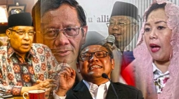 Para tokoh NU, termasuk kandidat cawapres: Ma'ruf Amin, Mahfud MD, dan Muhaimin Iskandar [Diolah dari Detik.com, Kompas.com, Merdeka.com]