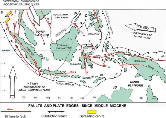 Indonesia berada di zona pertemuan tiga lempeng bumi sehingga rawan mengalami gempa bumi (hormonalseismicshift.blogspot.com).
