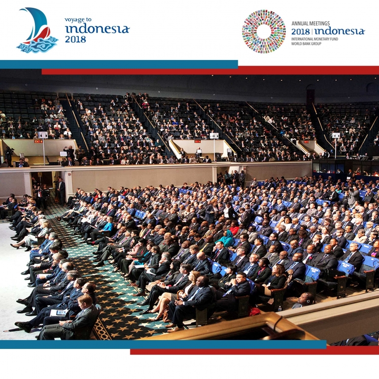 Suasana Pertemuan Tahunan IMF-WB. Pada tanggal 12-14 Oktober 2018 mendatang, pertemuan ini akan diselenggarakan di Bali dan dihadiri oleh pemangku kepentingan ekonomi dan keuangan dari 189 negara di dunia | Sumber : Bank Indonesia