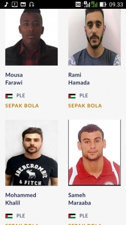 Sejumlah Atlet Sepakbola yang mewakili Palestina (Capture dari Website Resmi Asian Games)
