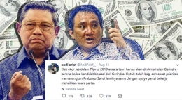 Ilustrasi: SBY dan Andi Arief, Menafaatkan skandal mahar 2 M, Partai Demokrat bermain 2 pisau dalam koalisi [diolah dari Tribunnews.com, Twitter.com/andiarief, Youtube.com/tilariapadika]
