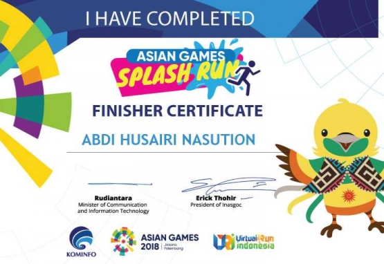 Serifikat Asian Games Splash Run