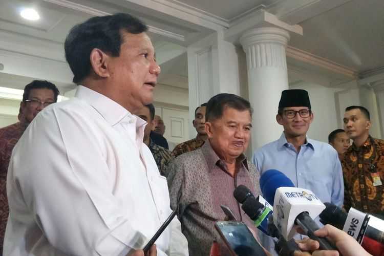 Prabowo-Sandiaga bersama Jusuf Kalla. Foto: KOMPAS.com/Kristian Erdianto