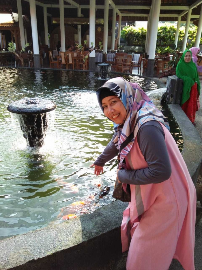 Memberi makan Ikan Koi di kolam (dok.pribadi)