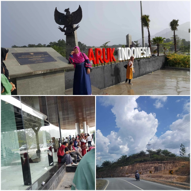 Jalan dari Sambas menuju Aruk dan suasana PLBN Aruk, yang menjadi tujuan wisata pada saat Idul Fitri Juni 2018. Sumber: Koleksi pribadi