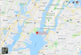 Posisi Pulau reklamasi Odaiba dengan Liberty Statue nya dengan yang ada di Manhattan New York || googlemap.com