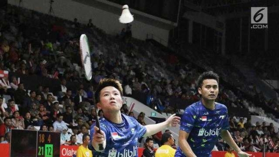 Liliana Natsir dan Tontowi Ahmad saat bertanding di babak penyisihan perseorangan ganda campuran dg Korea Selatan, Asian Games 2018 (Lip. 6.com)