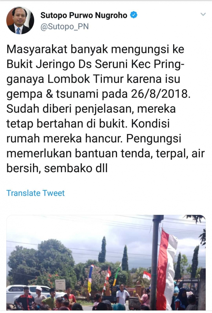 Ciutan dari Kepala Humas BNPB Sutopo Purwo Nugroho