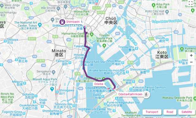  Dari stasiun di daratan Tokyo ke Pulau Odaiba, melewati Rainbow Bridge. Dengan agak melingkar membuat Tokyo tereksplore dengan baik, bagi wisatawan /www.googlemap.com