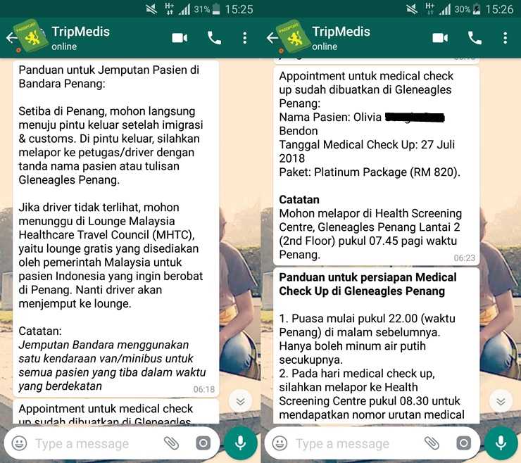 Komunikasi WA dengan TripMedis Indonesia (dok. koleksi pribadi)