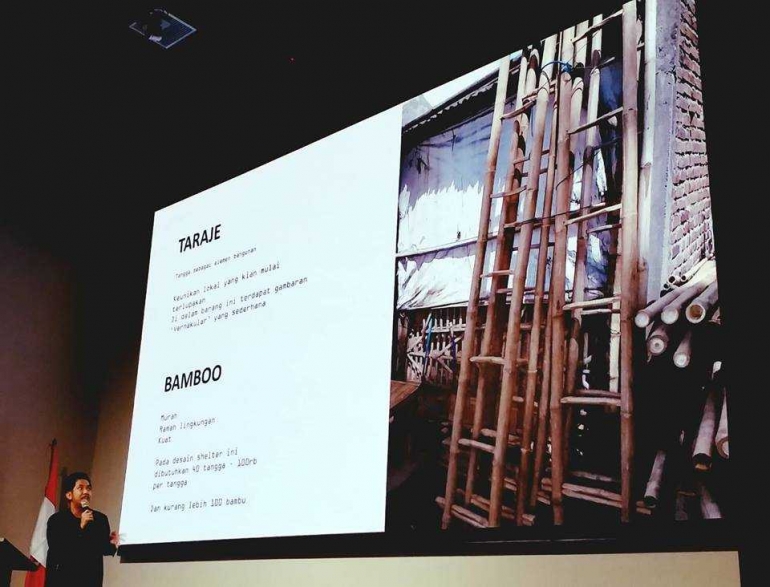 Dokumentasi pribadi dari karya TARAJE mahasiswa mahasiswa dari Bandung                Dari tangga bamboo ini, ada 40 tangga untuk 1 buah shelter cantik, ramah lingkungan dan ramah disabilitas, di Bandung