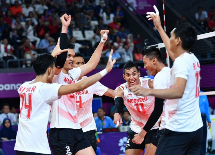 Timnas voli putra Indonesia lolos ke perempatfinal Asian Games 2018 usai kalahkan Thailand 3-2 | Sumber: Asian Volleyball Cenfederation @avcvolley