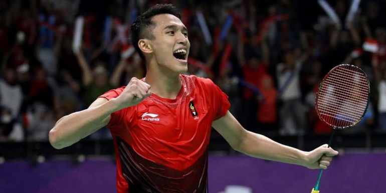 Selebrasi Jonathan Pastikan Melaju ke Final Bulutangkis Perorangan Asian Games 2018 (Sumber:bolabanget.id)