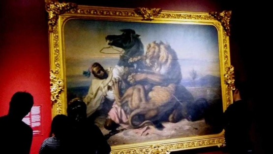 Lukisan Perkelahian dengan Singa karya Raden Saleh dengan cat minyak pada kanvas berukuran 194 x 271 cm (dok. pribadi)