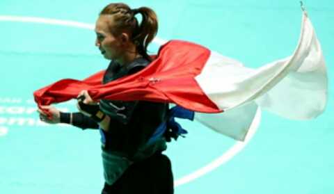 Selebrasi kemenangan Wewey Wita (Foto: Kompascom)