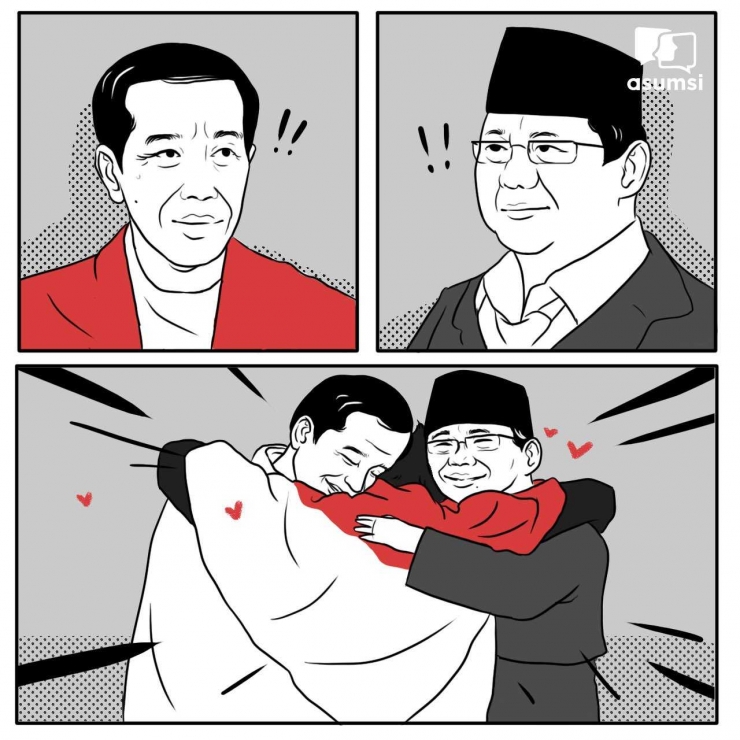 Jokowi dan Prabowo berpelukan (sumber: https://twitter.com/asumsico)