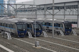 Tiga trainset MRT Jakarta di Depo Lebak Bulus. Satu trainset lagi sedang uji SAT. (Dok. Amad)