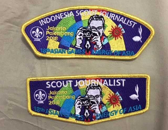 Badge khusus Indonesia Scout Journalist menyambut Asian Games 2018. (Foto: ISJ)