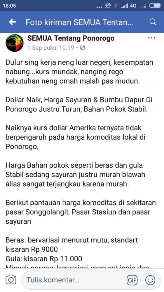 Timeline media sosial FB semua tentang ponorogo