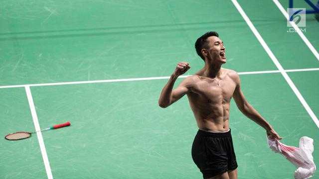 Jonatan Christie dan selebrasi kemenangan di final tunggal putera (Dok. liputan6.com)