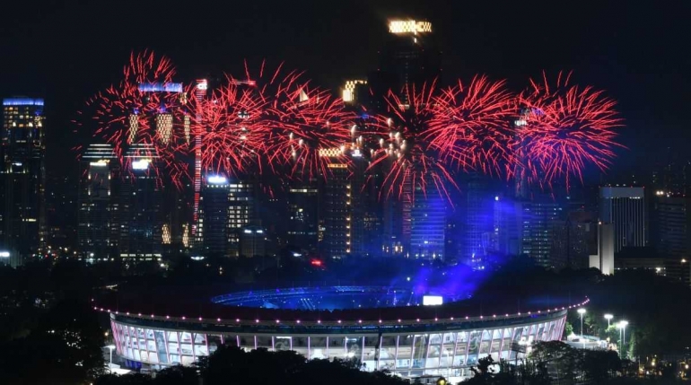 Gelora Bung Karno saat upacara pembukaan Asian Games 2018 (Sumber: AFP)