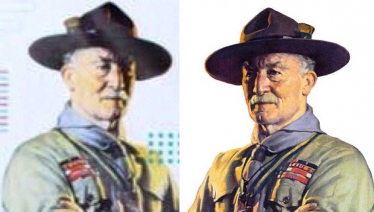 Dua gambar Baden-Powell, yang kiri terbalik. (Foto: ISJ)