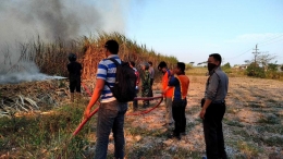 Suasana Pemadaman Kebakaran Lahan Tebu Di Damarsih, Mojokerto