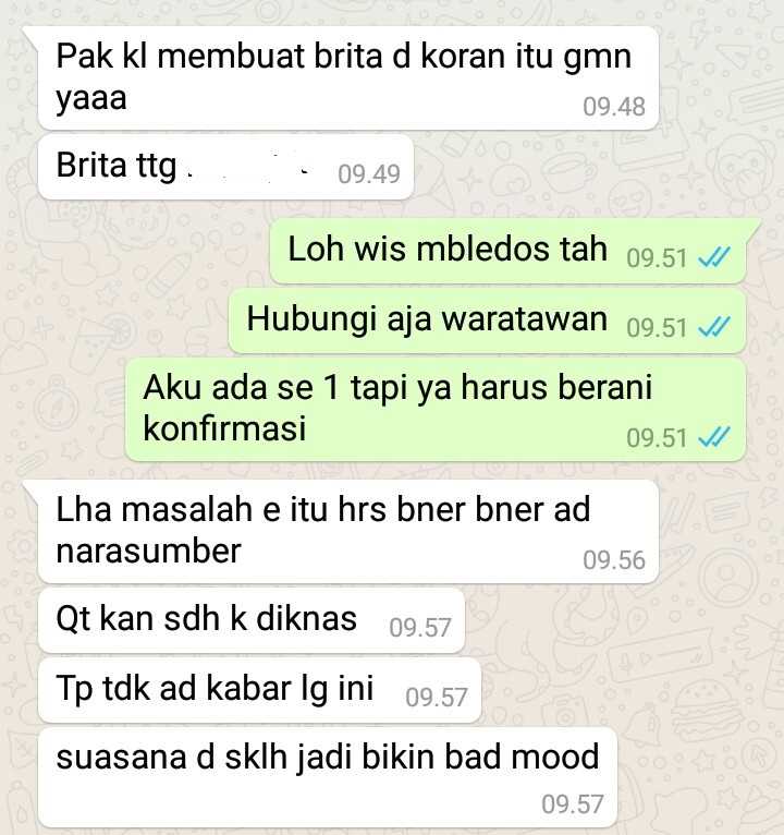 Chat salah satu guru yang merasa tertekan. Banyak bingung harus berbuat apa. - Dokumen Pribadi.