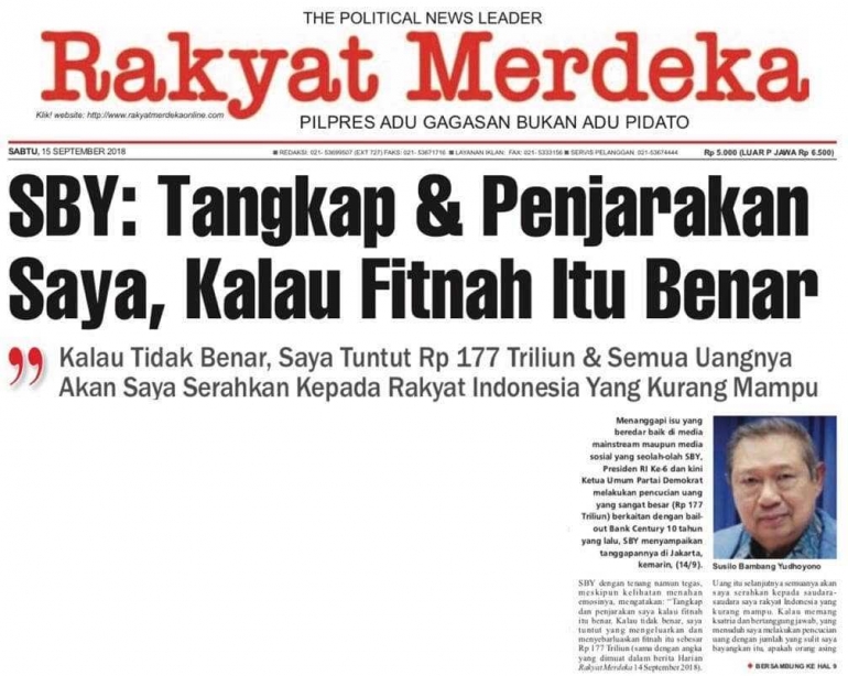 sumber: koran rakyat merdeka, 15 September 2018