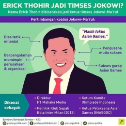 Erick Thohir Ketua Tim Pemenangan Jokowi Ma'ruf/ Instagram @pinterpolitik