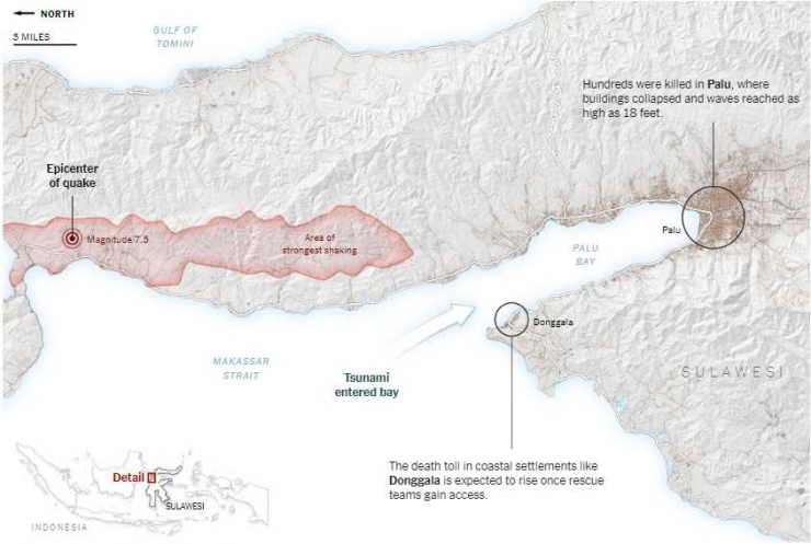 Skema kejadian tsunami Palu-Donggala 2018 (https://maps.google.com/)
