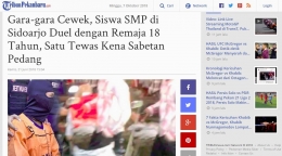 tangkapan layar salah satu berita di pekanbaru.tribunnews.com