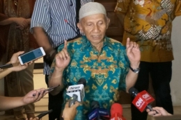 Ketua Dewan Kehormatan Partai Amanat Nasional (PAN) Amien Rais saat ditemui di rumah pemenangan | (KOMPAS.com/KRISTIAN ERDIANTO)